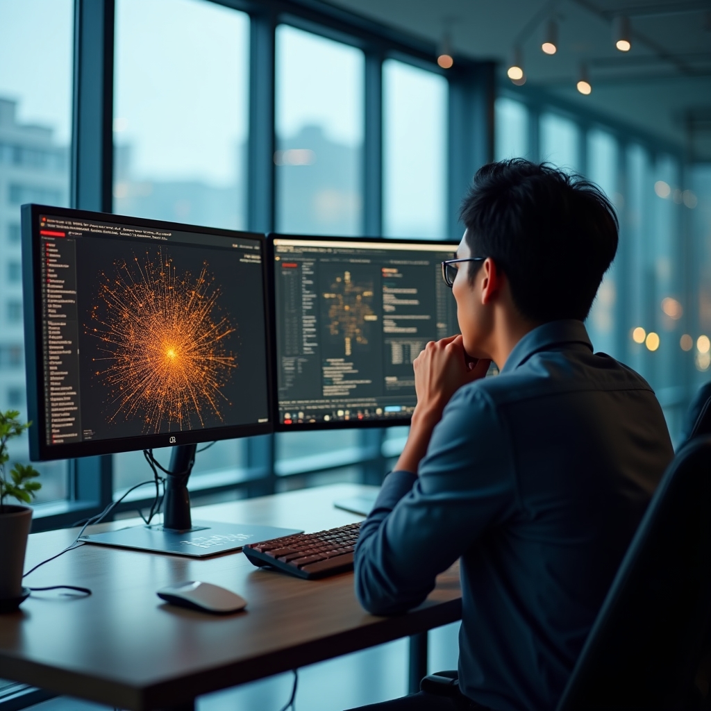 Analytik sleduje graf procházení webu vyhledávacím robotem na monitoru